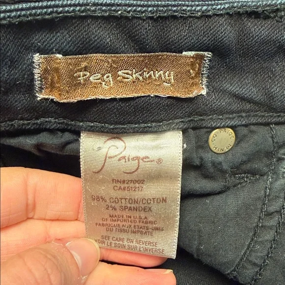 Paige Peg Skinny Black Denim Jeans - Picture 3 of 8